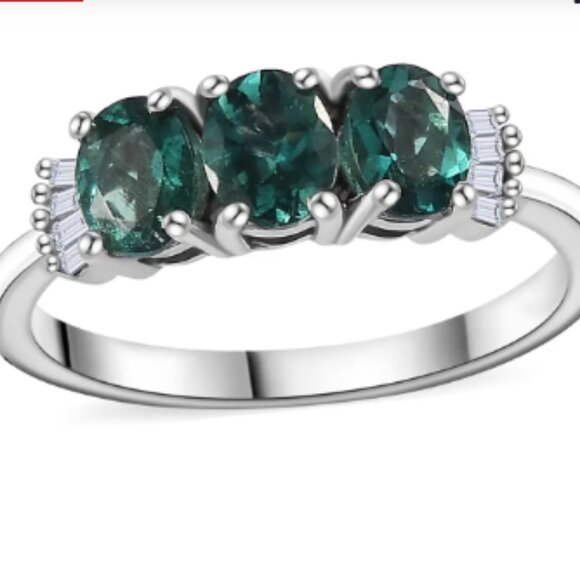 Indian Ocean Apatite and Diamond 3 Stone Ring - Picture 1 of 4